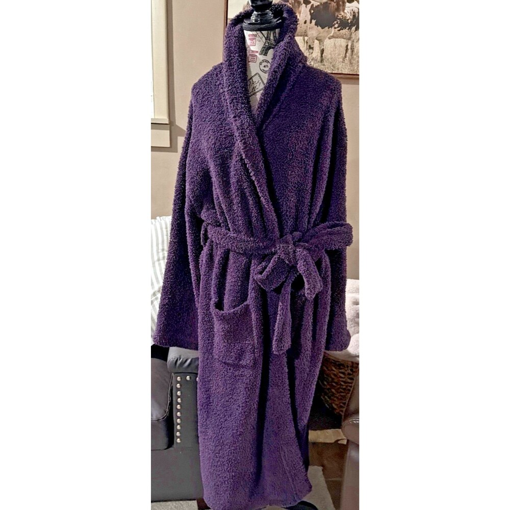 Barefoot Dreams Sz 3 Eggplant Purple Long Robe CozyChic W/Loop & Tie-Super Soft